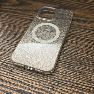 iPhone 13 Pro Max Kate Spade case with MagSafe charger. Clear, sparkle jelly.